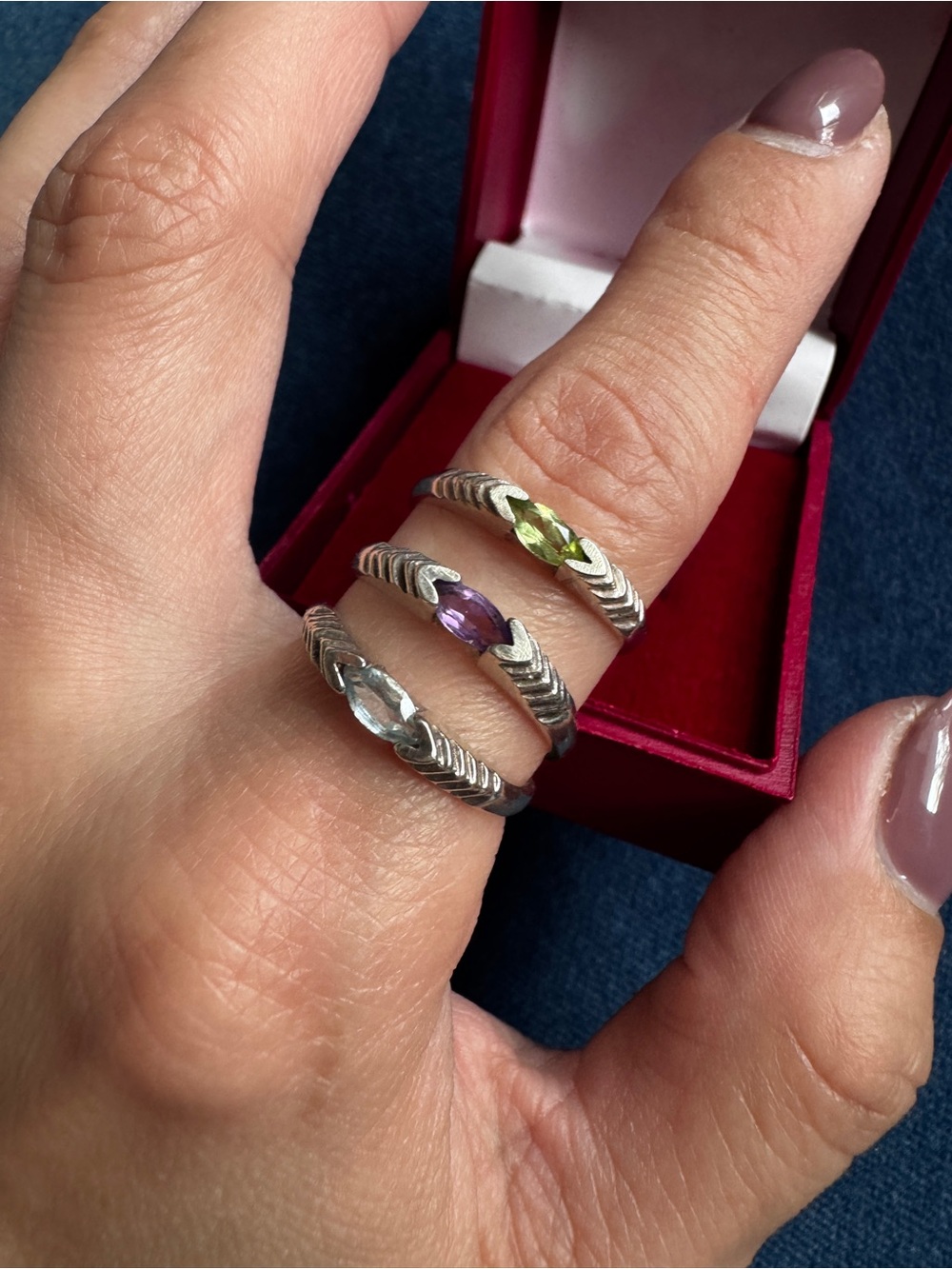925 Sterling Silver Stackable Gemstone Ring size 8